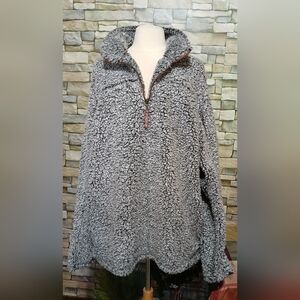Mens XXL Alpine Sherpa 1/4 Zip Pullover Gray Black Cottagecore Cabincore